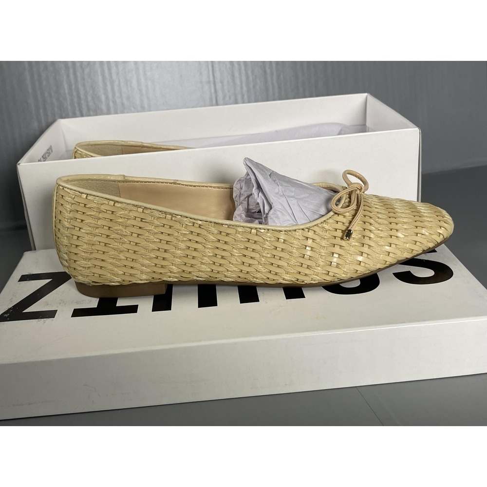 Schutz Arissa Straw Shoes Womens Size 6.5 Nude Natural Woven Raffia Ballet Flats